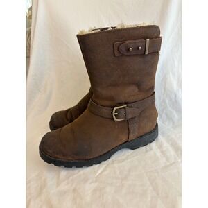 UGG Simmens Stout Brown Leather Waterproof Shearling Lined Boots